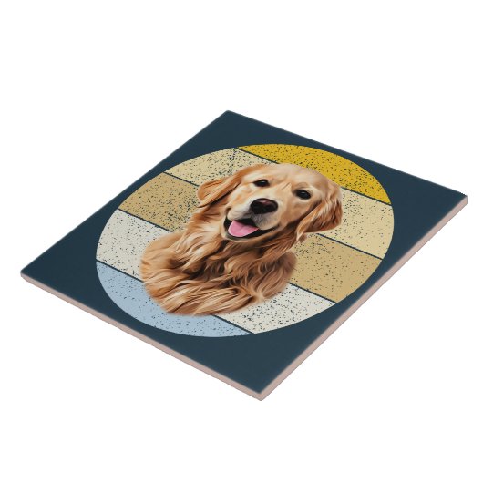 Golden Retriever Hund Retro Sunset Keramik Tile Fliese (Seite)
