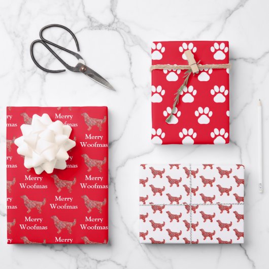Golden Retriever Hund Silhouette Red Merry Woofmas Geschenkpapier Set (Vorderseite)