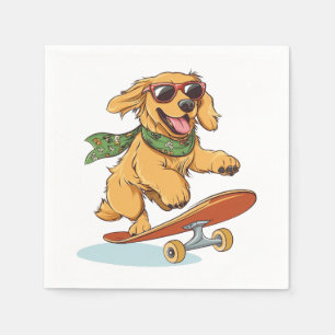 Golden Retriever Hund Skateboarding Serviette