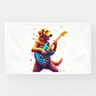 Golden Retriever Hund spielt E-Gitarre Rock Banner