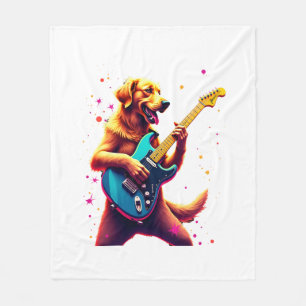 Golden Retriever Hund spielt E-Gitarre Rock  Fleecedecke