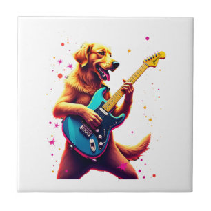 Golden Retriever Hund spielt E-Gitarre Rock Fliese