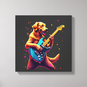 Golden Retriever Hund spielt E-Gitarre Rock Leinwanddruck