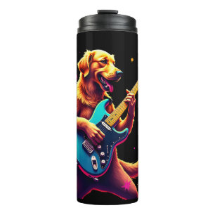 Golden Retriever Hund spielt E-Gitarre Rock  Thermosbecher