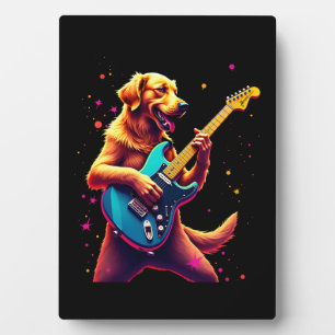Golden Retriever Hund spielt elektrische Gitarre R Fotoplatte