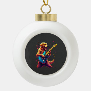 Golden Retriever Hund spielt elektrische Gitarre R Keramik Kugel-Ornament