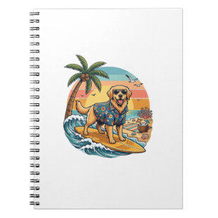 Golden Retriever Hund Surft Surfboard Sonnenunterg Notizblock
