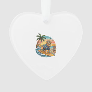 Golden Retriever Hund Surft Surfboard Sonnenunterg Ornament