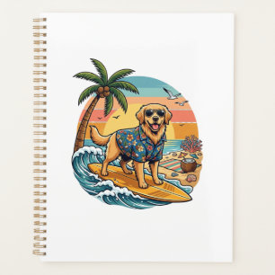 Golden Retriever Hund Surft Surfboard Sonnenunterg Planer
