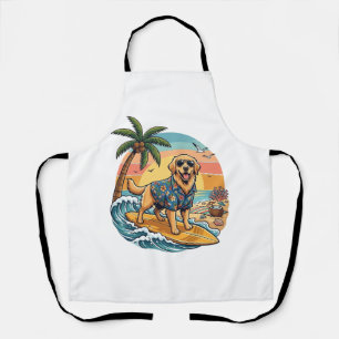 Golden Retriever Hund Surft Surfboard Sonnenunterg Schürze