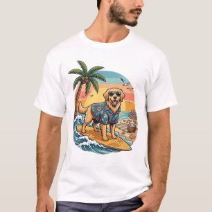 Golden Retriever Hund Surft Surfboard Sonnenunterg T-Shirt