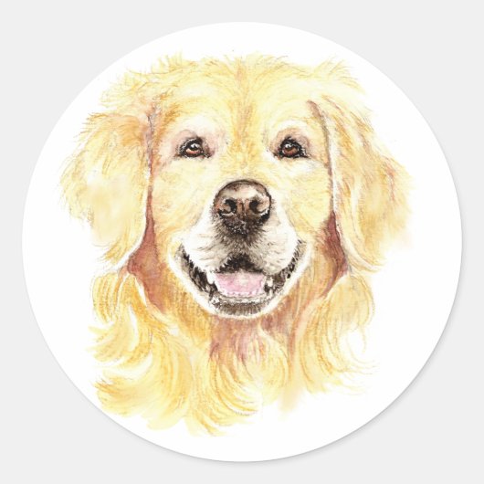 Golden Retriever Hund Tier Aquarell Runder Aufkleber (Vorderseite)