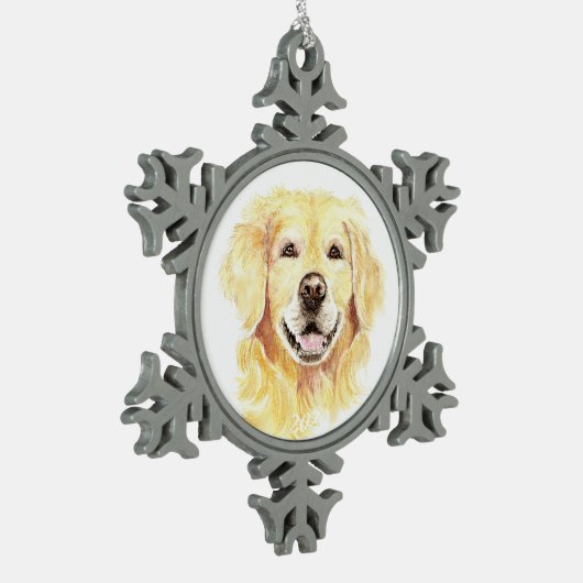 Golden Retriever Hund Tier Aquarell Schneeflocken Zinn-Ornament (Links)