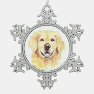 Golden Retriever Hund Tier Aquarell Schneeflocken Zinn-Ornament