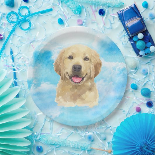Golden Retriever Hund Tier Wasserfarbe Pappteller (Party)