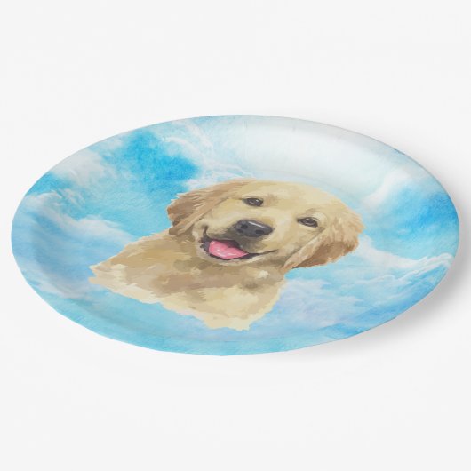 Golden Retriever Hund Tier Wasserfarbe Pappteller (Schrägansicht)