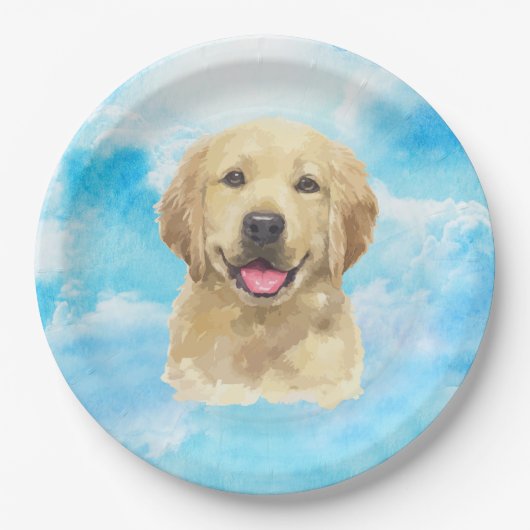 Golden Retriever Hund Tier Wasserfarbe Pappteller (Vorderseite)