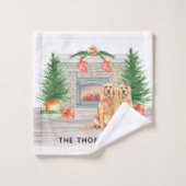 Golden Retriever Hund Weihnachten Feuerplatz Szene Badhandtuch Set (Waschlappen)