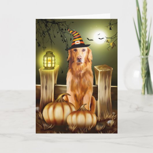 Golden Retriever Hund zu Halloween Karte (Vorderseite)