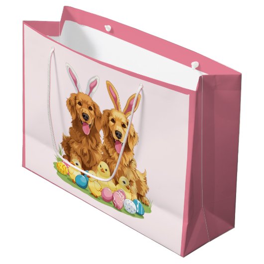 Golden Retriever Hunde Bunny Ears Große Geschenktüte (Vorderseite Schrägansicht)