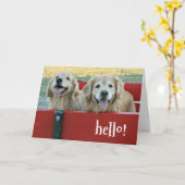 Golden Retriever Hunde in Red Wagon Denken Sie an  Karte (Gelbe Blume)