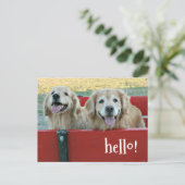 Golden Retriever Hunde in Red Wagon Denken Sie an  Postkarte (Stehend Vorderseite)