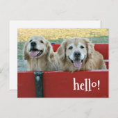 Golden Retriever Hunde in Red Wagon Denken Sie an  Postkarte (Vorne/Hinten)