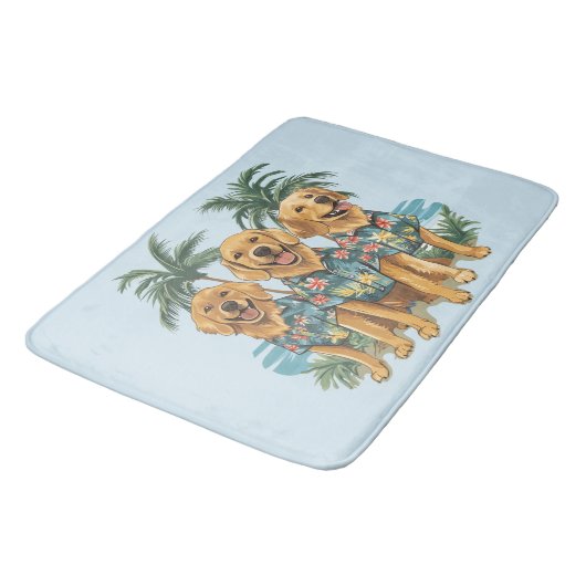 Golden Retriever Hunde mit hawaiianischem Shirt Badematte (Schrägansicht)