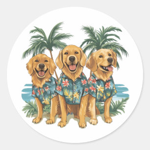 Golden Retriever Hunde mit hawaiianischem Shirt Runder Aufkleber