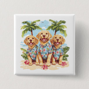 Golden Retriever Hunde mit hawaiianischen Shirts Button
