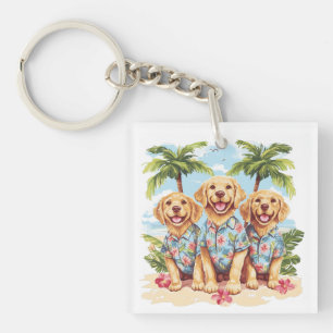 Golden Retriever Hunde mit hawaiianischen Shirts Schlüsselanhänger