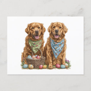 Golden Retriever Hunde Ostern Korb Feiertagspostkarte