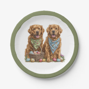 Golden Retriever Hunde Ostern Korb Pappteller