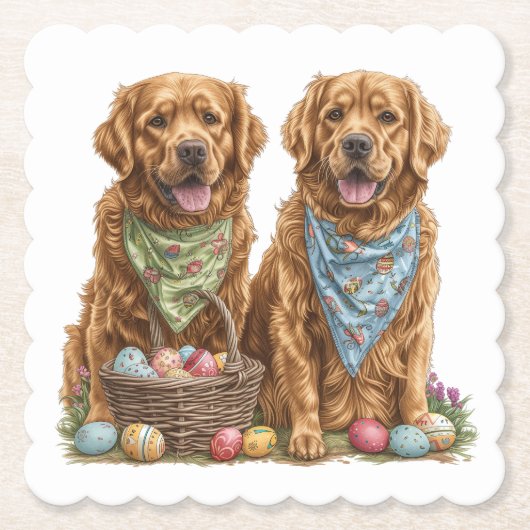 Golden Retriever Hunde Ostern Korb Untersetzer (Vorderseite)