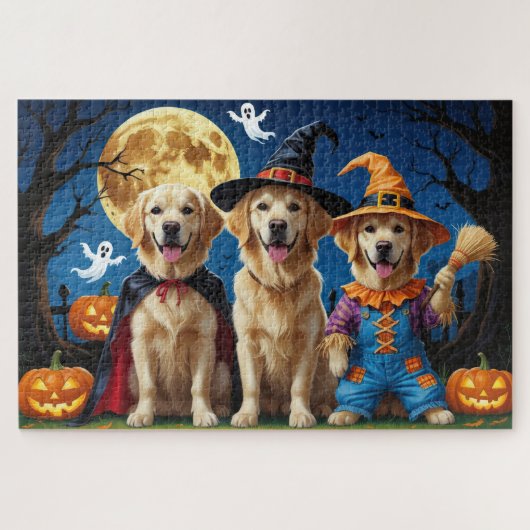 Golden Retriever Hunde Pumpkin Halloween Funny Puzzle (Horizontal)