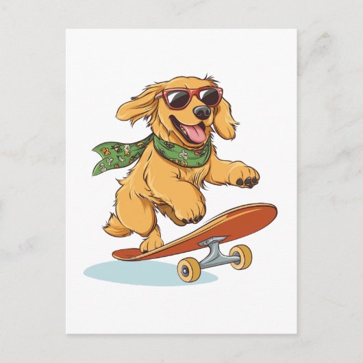 Golden Retriever Hunde Skateboarding Postkarte (Vorderseite)