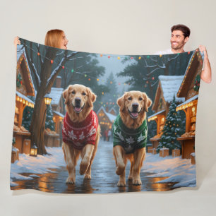 Golden Retriever Hunde Weihnachten Schnee Urlaub Fleecedecke