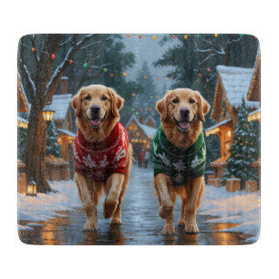 Golden Retriever Hunde Weihnachten Schnee Urlaub Schneidebrett