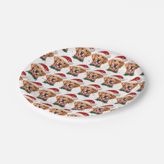 Golden Retriever Hunde Zucht Weihnachten Pappteller (Schrägansicht)