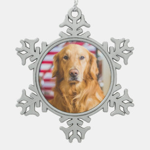 Golden Retriever Hundeportrait Schneeflocken Zinn-Ornament