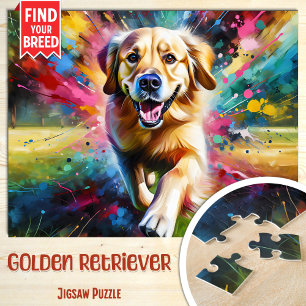 Golden Retriever Hundeporträt Acryl-Kunst Druck Puzzle