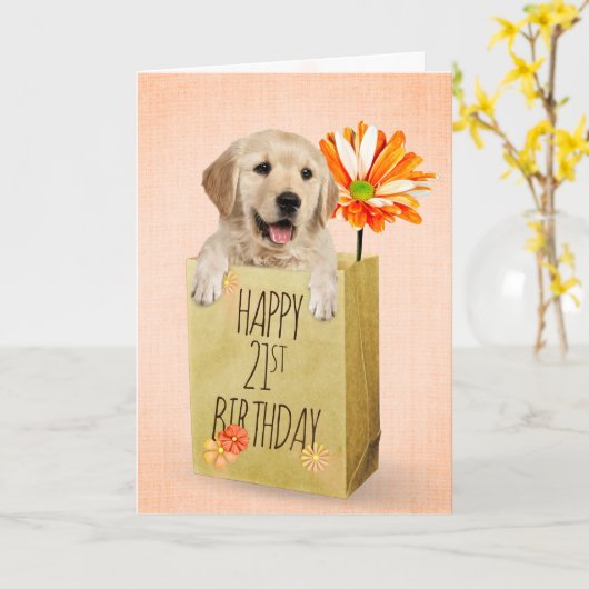 Golden Retriever im 21. Geburtstag Karte (Gelbe Blume)