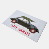 Golden Retriever im Auto mit Weihnachtsbaum Türe Fußmatte (Schrägansicht)