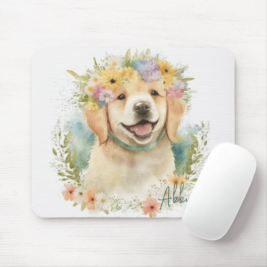 Golden Retriever im Blumenkranz Mousepad (Mit Mouse)