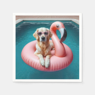 Golden Retriever im Flamingo-Poolspielzeug Serviette
