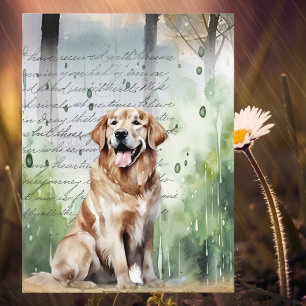 Golden Retriever im Frühlingsregen Vintage-Wasserf Feiertagspostkarte