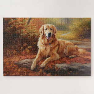 Golden Retriever im Herbstlaubfall inspiriert Puzzle