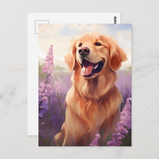 Golden Retriever im Lavendel-Feld Postkarte (Vorne/Hinten)