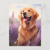 Golden Retriever im Lavendel-Feld Postkarte (Vorderseite)