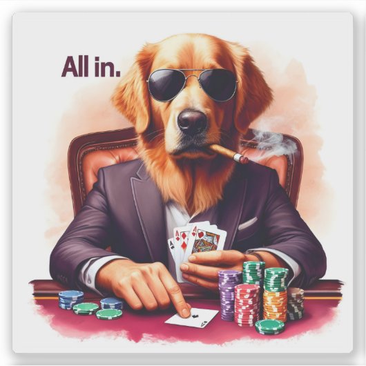 Golden Retriever im Poker Aufkleber (Vorderseite)